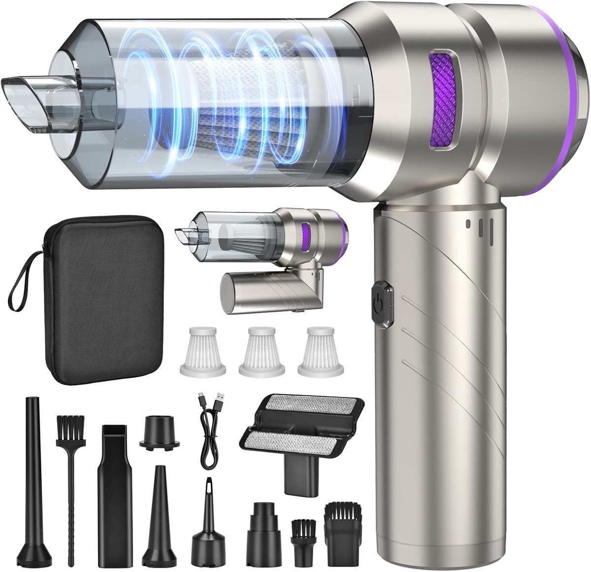 Draagbare Kruimeldief - Mini Stofzuiger - Auto Interieur Reinigen - 18000 Pa Sterke Zuigkracht - 0.5 Liter - Zwart (9101218178763)