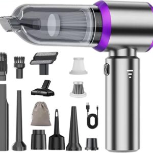 Draagbare Kruimeldief - Auto Stofzuiger - Auto en Huis - 4-in-1 Functie - 22000PA Zuigkracht - Zilverpaars (9101268250853)