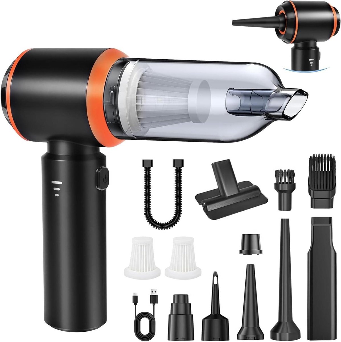 Draagbare Kruimeldief - Mini Stofzuiger Auto - Snel Schoonmaken - 4-in-1 Multifunctioneel - 20.000 Pa - Zwart (9101268248621)