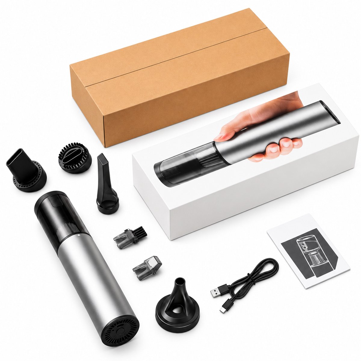 DPLUNIQ Handstofzuiger - Kruimeldief - Stofzuiger - Kruimelzuiger - Draadloos - Incl. Accessoires - 360° - Ultra licht - Grijs (8721617292221)