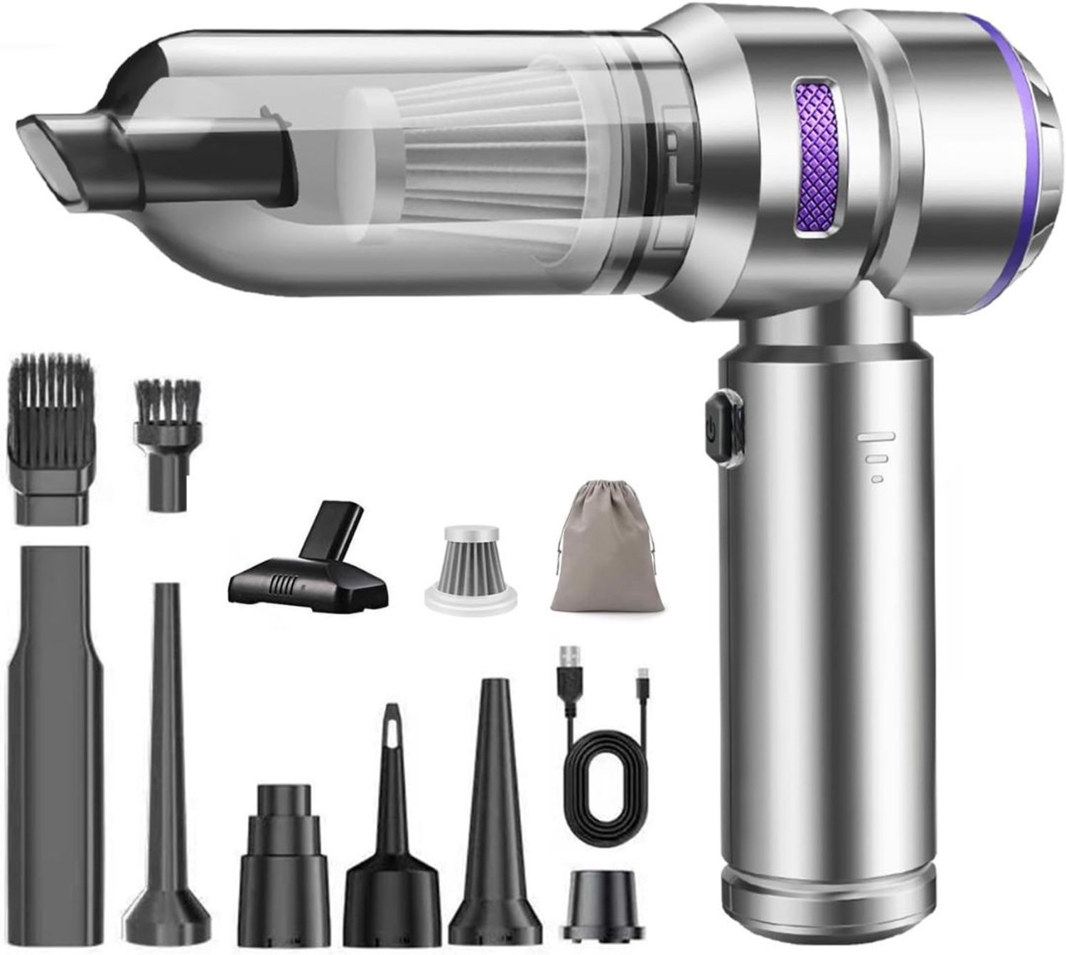 Kruimeldief Draadloos - Auto Stofzuiger - Handstofzuiger - Silver - Purple (6473465110340)